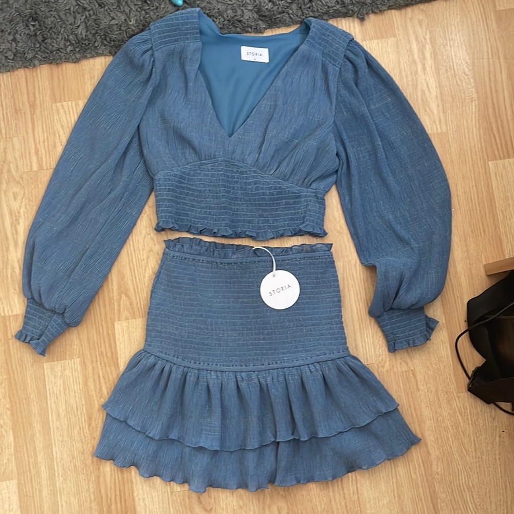 NWT Blue Two Piece top and skirt set